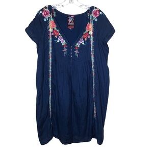 Johnny Was 3 J Workshop Shift Dress Medium Embroidered Floral Boho Lagenlook